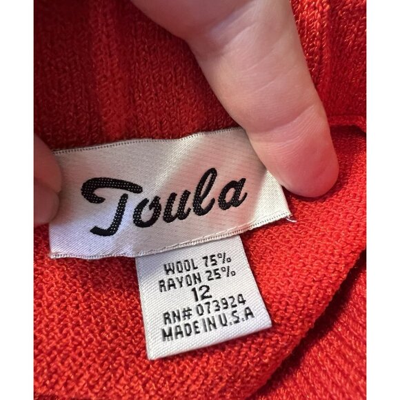 Vintage Toula Red Crystal Knit Skirt Suit Evening Jacket Set Size 12 Elegant - Picture 14 of 14